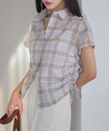 CHAN ME（チャンミ）の「サイドシャーリングデザインチェックシャツ（シャツ/ブラウス）」