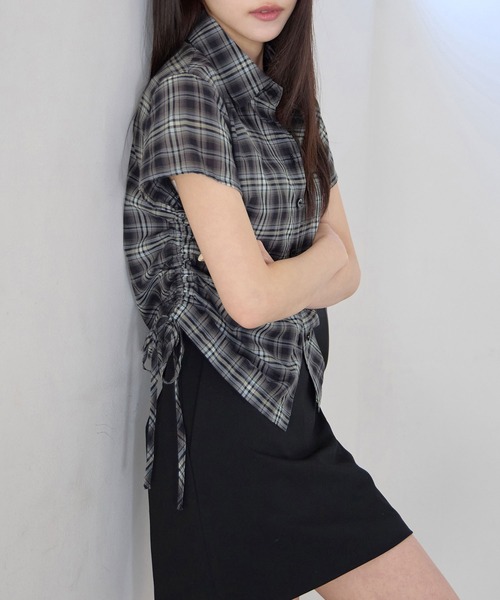 CHAN ME（チャンミ）の「サイドシャーリングデザインチェックシャツ（シャツ/ブラウス・レディース・ネイビー/ライトブルー・X-LARGE/LARGE/MEDIUM）」の3枚目の写真