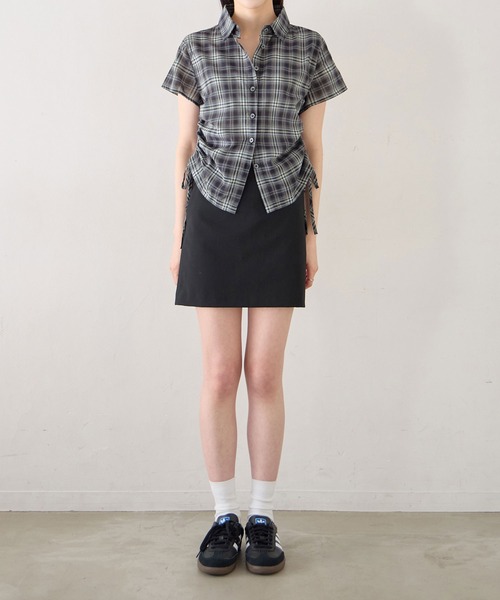 CHAN ME（チャンミ）の「サイドシャーリングデザインチェックシャツ（シャツ/ブラウス・レディース・ネイビー/ライトブルー・X-LARGE/LARGE/MEDIUM）」の7枚目の写真