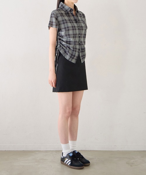 CHAN ME（チャンミ）の「サイドシャーリングデザインチェックシャツ（シャツ/ブラウス・レディース・ネイビー/ライトブルー・X-LARGE/LARGE/MEDIUM）」の8枚目の写真
