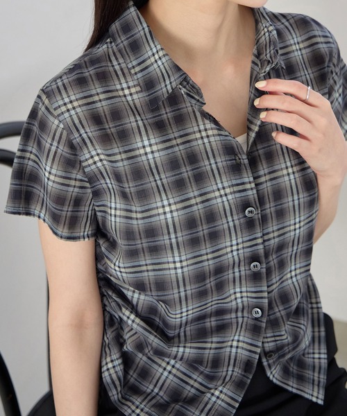 CHAN ME（チャンミ）の「サイドシャーリングデザインチェックシャツ（シャツ/ブラウス・レディース・ネイビー/ライトブルー・X-LARGE/LARGE/MEDIUM）」の10枚目の写真