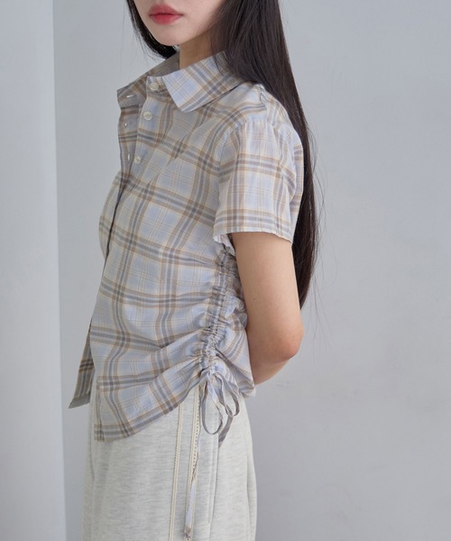 CHAN ME（チャンミ）の「サイドシャーリングデザインチェックシャツ（シャツ/ブラウス・レディース・ネイビー/ライトブルー・X-LARGE/LARGE/MEDIUM）」の12枚目の写真