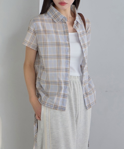 CHAN ME（チャンミ）の「サイドシャーリングデザインチェックシャツ（シャツ/ブラウス・レディース・ネイビー/ライトブルー・X-LARGE/LARGE/MEDIUM）」の15枚目の写真