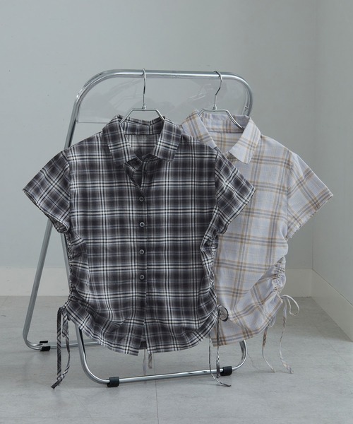 CHAN ME（チャンミ）の「サイドシャーリングデザインチェックシャツ（シャツ/ブラウス・レディース・ネイビー/ライトブルー・X-LARGE/LARGE/MEDIUM）」の18枚目の写真