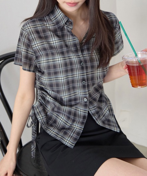 CHAN ME（チャンミ）の「サイドシャーリングデザインチェックシャツ（シャツ/ブラウス・レディース・ネイビー/ライトブルー・X-LARGE/LARGE/MEDIUM）」の22枚目の写真