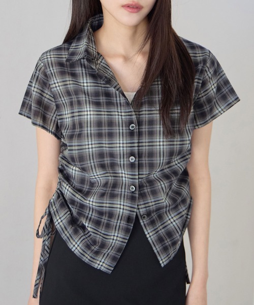 CHAN ME（チャンミ）の「サイドシャーリングデザインチェックシャツ（シャツ/ブラウス・レディース・ネイビー/ライトブルー・X-LARGE/LARGE/MEDIUM）」の21枚目の写真