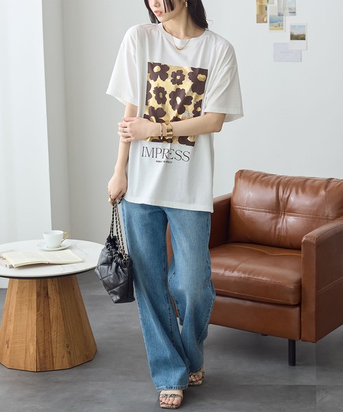 ReDial（リダイアル）の「箔プリントTシャツ（Tシャツ/カットソー・レディース・ホワイト/チャコールグレー・M/L/LL/3L）」の4枚目の写真