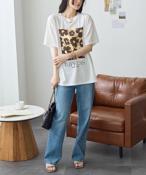 ReDial（リダイアル）の「箔プリントTシャツ（Tシャツ/カットソー・レディース・ホワイト/チャコールグレー・M/L/LL/3L）」の5枚目の写真