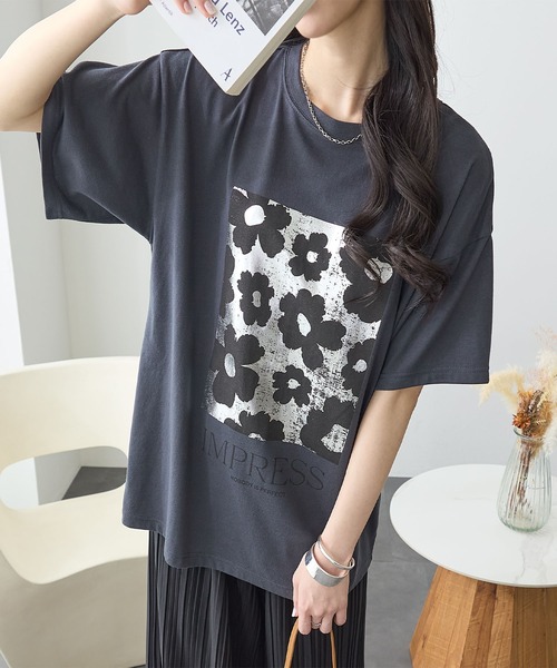 ReDial（リダイアル）の「箔プリントTシャツ（Tシャツ/カットソー・レディース・ホワイト/チャコールグレー・M/L/LL/3L）」の14枚目の写真