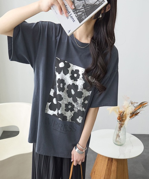 ReDial（リダイアル）の「箔プリントTシャツ（Tシャツ/カットソー・レディース・ホワイト/チャコールグレー・M/L/LL/3L）」の15枚目の写真