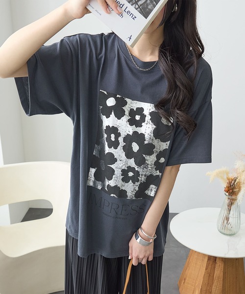 ReDial（リダイアル）の「箔プリントTシャツ（Tシャツ/カットソー・レディース・ホワイト/チャコールグレー・M/L/LL/3L）」の16枚目の写真