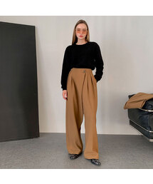 Inverted Pleats Wide Half Banding Slacks (2colors)