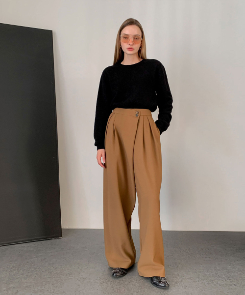 VASCARA(バスカラ)の「Inverted Pleats Wide Half Banding Slacks (2colors)(スラックス・レディース・キャメル/チャコール・FREE)」の3枚目の写真
