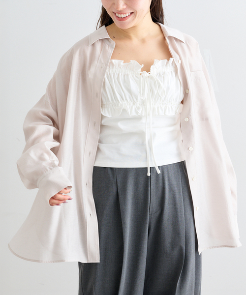 U by SPICK&SPAN（ユーバイスピックアンドスパン）の「リネンコンエアリーローンオーバーシャツ（シャツ/ブラウス・レディース・ホワイト/ピンク系その他/サックスブルー/ベージュ・FREE）」の2枚目の写真