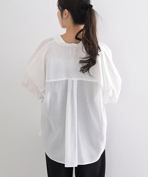 U by SPICK&SPAN（ユーバイスピックアンドスパン）の「リネンコンエアリーローンオーバーシャツ（シャツ/ブラウス・レディース・ホワイト/ピンク系その他/サックスブルー/ベージュ・FREE）」の7枚目の写真