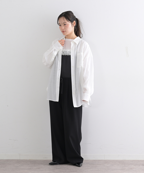 U by SPICK&SPAN（ユーバイスピックアンドスパン）の「リネンコンエアリーローンオーバーシャツ（シャツ/ブラウス・レディース・ホワイト/ピンク系その他/サックスブルー/ベージュ・FREE）」の10枚目の写真