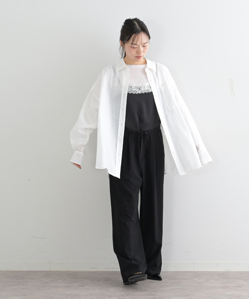 U by SPICK&SPAN（ユーバイスピックアンドスパン）の「リネンコンエアリーローンオーバーシャツ（シャツ/ブラウス・レディース・ホワイト/ピンク系その他/サックスブルー/ベージュ・FREE）」の12枚目の写真