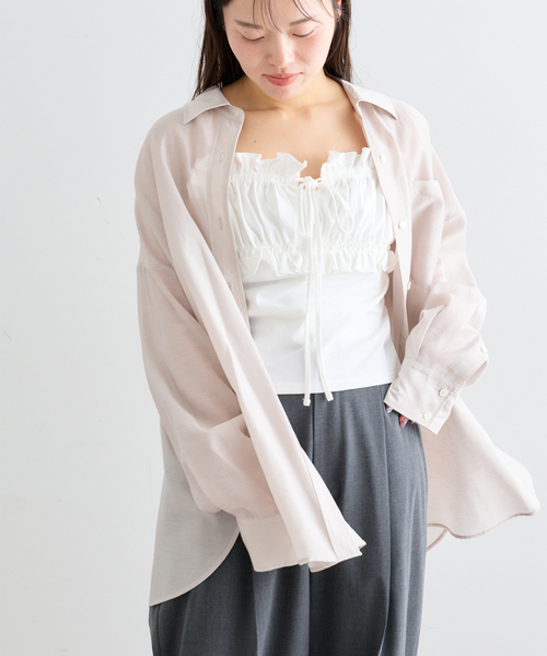 U by SPICK&SPAN（ユーバイスピックアンドスパン）の「リネンコンエアリーローンオーバーシャツ（シャツ/ブラウス・レディース・ホワイト/ピンク系その他/サックスブルー/ベージュ・FREE）」の15枚目の写真