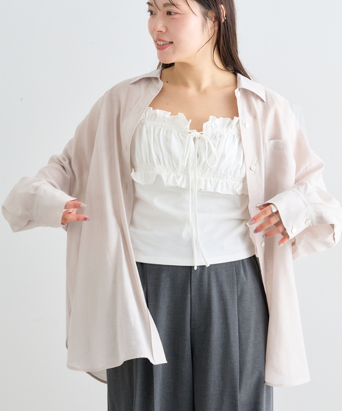 U by SPICK&SPAN（ユーバイスピックアンドスパン）の「リネンコンエアリーローンオーバーシャツ（シャツ/ブラウス・レディース・ホワイト/ピンク系その他/サックスブルー/ベージュ・FREE）」の19枚目の写真