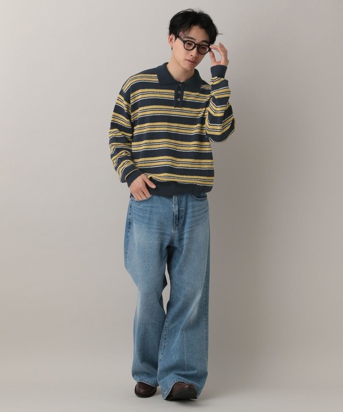 RAGEBLUE（レイジブルー）の「Lowgage Border Pattern Knit Polo/ボーダーニットポロ（ポロシャツ・メンズ・ネイビー/ホワイト系その他/ライトブルー・MEDIUM/LARGE）」の21枚目の写真