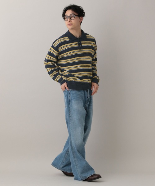 RAGEBLUE（レイジブルー）の「Lowgage Border Pattern Knit Polo/ボーダーニットポロ（ポロシャツ・メンズ・ネイビー/ホワイト系その他/ライトブルー・MEDIUM/LARGE）」の22枚目の写真