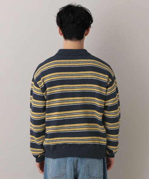 RAGEBLUE（レイジブルー）の「Lowgage Border Pattern Knit Polo/ボーダーニットポロ（ポロシャツ・メンズ・ネイビー/ホワイト系その他/ライトブルー・MEDIUM/LARGE）」の15枚目の写真