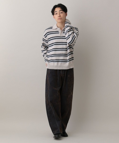 RAGEBLUE（レイジブルー）の「Lowgage Border Pattern Knit Polo/ボーダーニットポロ（ポロシャツ・メンズ・ネイビー/ホワイト系その他/ライトブルー・MEDIUM/LARGE）」の4枚目の写真