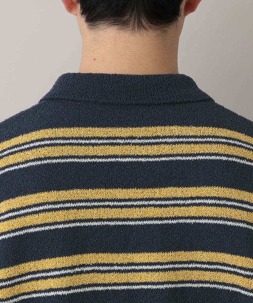 RAGEBLUE（レイジブルー）の「Lowgage Border Pattern Knit Polo/ボーダーニットポロ（ポロシャツ・メンズ・ネイビー/ホワイト系その他/ライトブルー・MEDIUM/LARGE）」の16枚目の写真