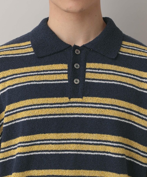 RAGEBLUE（レイジブルー）の「Lowgage Border Pattern Knit Polo/ボーダーニットポロ（ポロシャツ・メンズ・ネイビー/ホワイト系その他/ライトブルー・MEDIUM/LARGE）」の17枚目の写真
