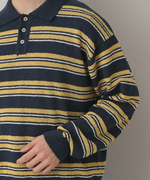 RAGEBLUE（レイジブルー）の「Lowgage Border Pattern Knit Polo/ボーダーニットポロ（ポロシャツ・メンズ・ネイビー/ホワイト系その他/ライトブルー・MEDIUM/LARGE）」の18枚目の写真