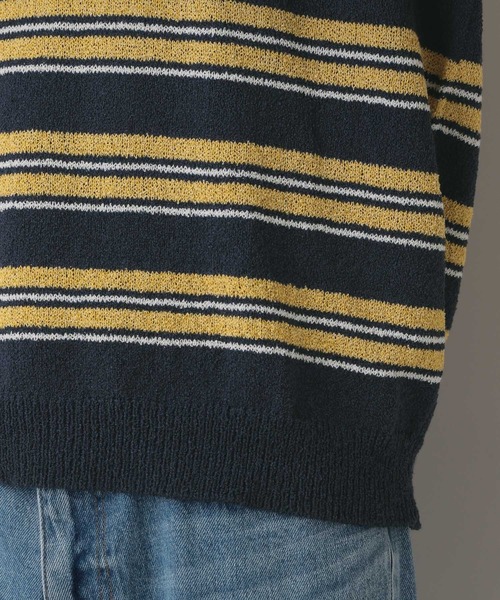 RAGEBLUE（レイジブルー）の「Lowgage Border Pattern Knit Polo/ボーダーニットポロ（ポロシャツ・メンズ・ネイビー/ホワイト系その他/ライトブルー・MEDIUM/LARGE）」の9枚目の写真