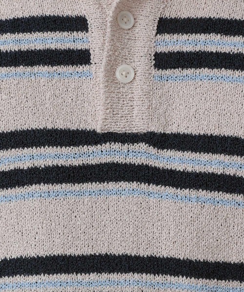 RAGEBLUE（レイジブルー）の「Lowgage Border Pattern Knit Polo/ボーダーニットポロ（ポロシャツ・メンズ・ネイビー/ホワイト系その他/ライトブルー・MEDIUM/LARGE）」の10枚目の写真