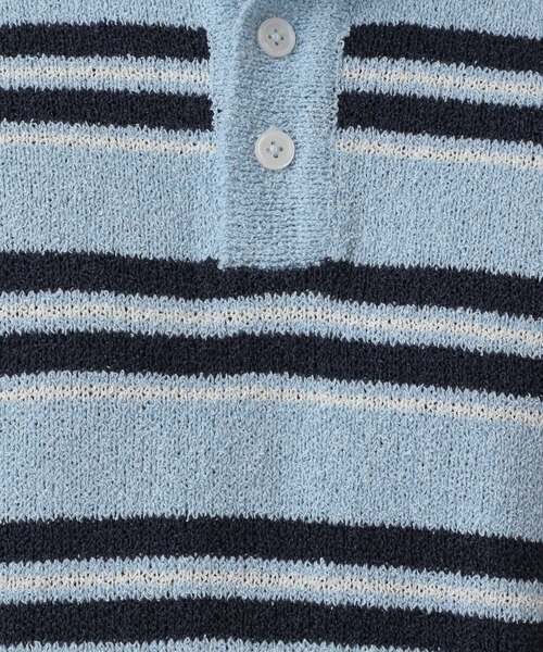 RAGEBLUE（レイジブルー）の「Lowgage Border Pattern Knit Polo/ボーダーニットポロ（ポロシャツ・メンズ・ネイビー/ホワイト系その他/ライトブルー・MEDIUM/LARGE）」の11枚目の写真