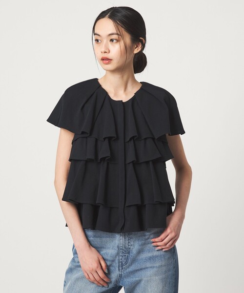 EMMEL REFINES(エメルリファインズ)の「<EMMEL REFINES>EM ティアードフリル カットソー トップス(Tシャツ/カットソー・レディース・ブラック/ホワイト/ライム・FREE)」の2枚目の写真