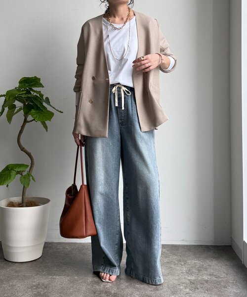 DouDou(ドゥドゥ)の「ロングロンTEE(Tシャツ/カットソー・レディース・オフホワイト/ネイビー/ベージュ/グレー・FREE)」の8枚目の写真