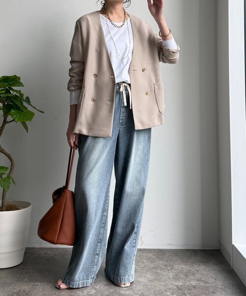 DouDou(ドゥドゥ)の「ロングロンTEE(Tシャツ/カットソー・レディース・オフホワイト/ネイビー/ベージュ/グレー・FREE)」の9枚目の写真