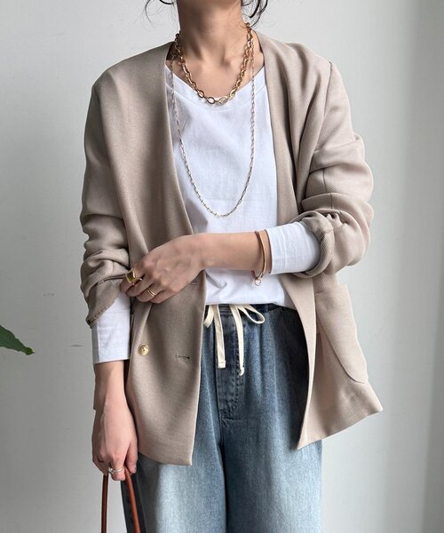 DouDou(ドゥドゥ)の「ロングロンTEE(Tシャツ/カットソー・レディース・オフホワイト/ネイビー/ベージュ/グレー・FREE)」の12枚目の写真