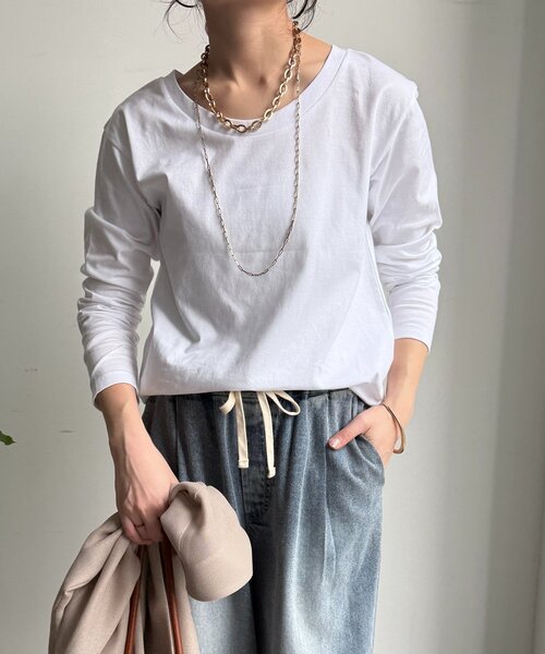 DouDou(ドゥドゥ)の「ロングロンTEE(Tシャツ/カットソー・レディース・オフホワイト/ネイビー/ベージュ/グレー・FREE)」の13枚目の写真