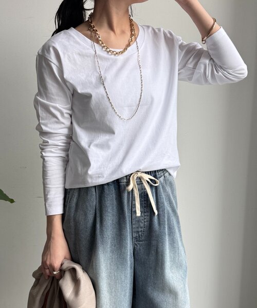 DouDou(ドゥドゥ)の「ロングロンTEE(Tシャツ/カットソー・レディース・オフホワイト/ネイビー/ベージュ/グレー・FREE)」の15枚目の写真