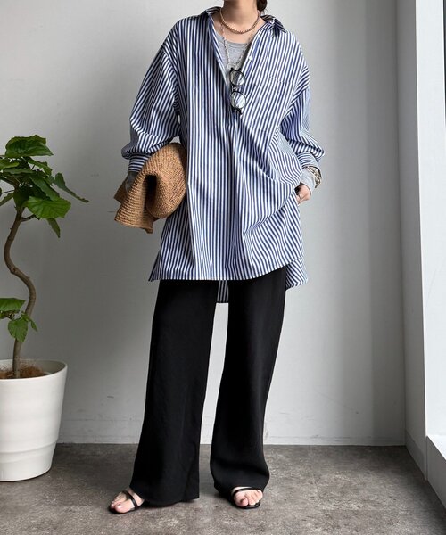 DouDou(ドゥドゥ)の「ロングロンTEE(Tシャツ/カットソー・レディース・オフホワイト/ネイビー/ベージュ/グレー・FREE)」の17枚目の写真