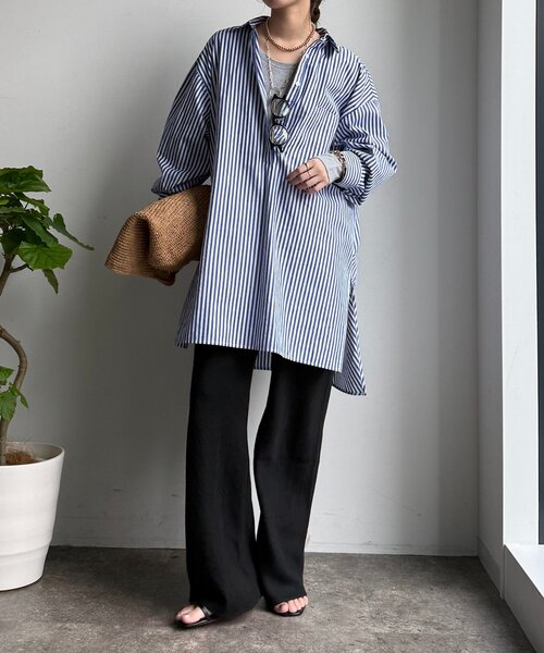 DouDou(ドゥドゥ)の「ロングロンTEE(Tシャツ/カットソー・レディース・オフホワイト/ネイビー/ベージュ/グレー・FREE)」の18枚目の写真