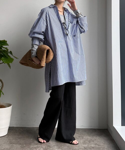 DouDou(ドゥドゥ)の「ロングロンTEE(Tシャツ/カットソー・レディース・オフホワイト/ネイビー/ベージュ/グレー・FREE)」の19枚目の写真