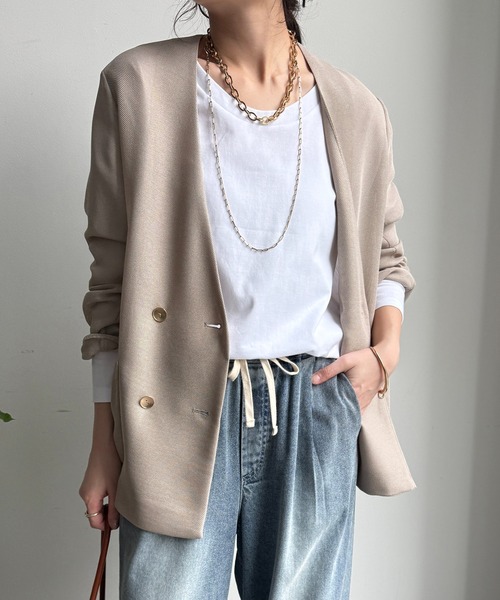 DouDou(ドゥドゥ)の「ロングロンTEE(Tシャツ/カットソー・レディース・オフホワイト/ネイビー/ベージュ/グレー・FREE)」の1枚目の写真