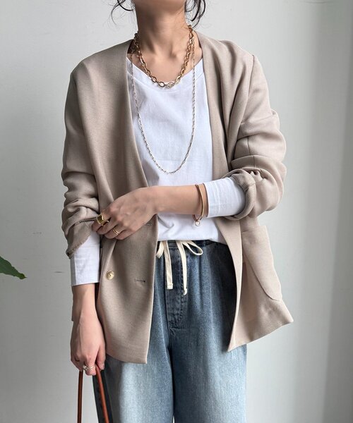 DouDou(ドゥドゥ)の「ロングロンTEE(Tシャツ/カットソー・レディース・オフホワイト/ネイビー/ベージュ/グレー・FREE)」の5枚目の写真