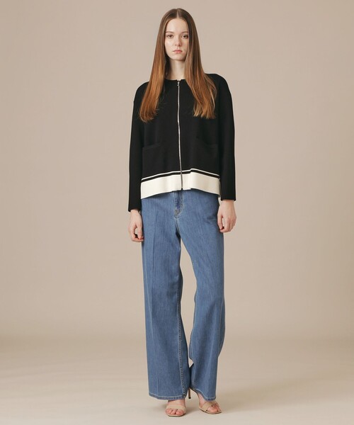 MACKINTOSH LONDON(マッキントッシュ ロンドン)の「ミラノリブボーダージャケット(ノーカラージャケット・レディース・ブラック/ベージュ・38)」の5枚目の写真