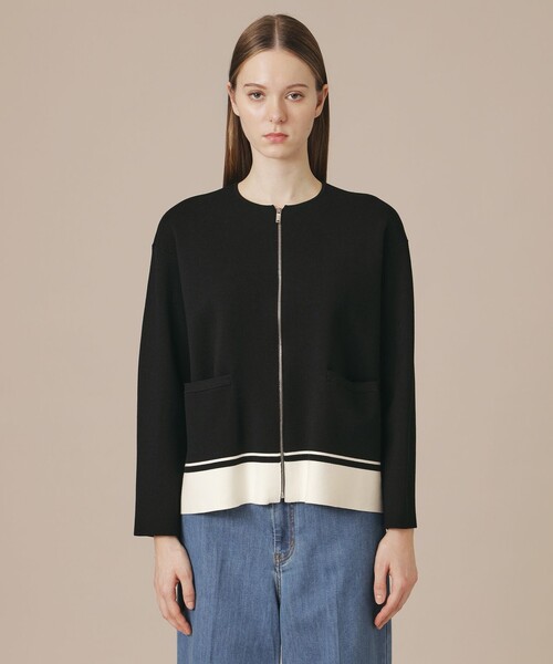 MACKINTOSH LONDON(マッキントッシュ ロンドン)の「ミラノリブボーダージャケット(ノーカラージャケット・レディース・ブラック/ベージュ・38)」の7枚目の写真