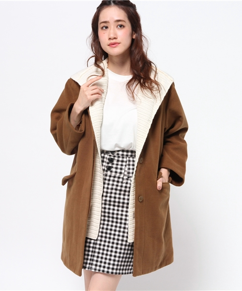 Kastane（カスタネ）の「薔薇裏地ニットフードCT（その他アウター・レディース・キャメル/ネイビー・FREE）」の2枚目の写真