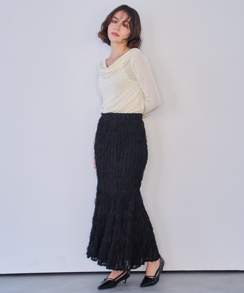 NOELA(ノエラ)の「カットレースナロースカート(スカート・レディース・ブラック/オフホワイト/サックスブルー・フリー)」の5枚目の写真