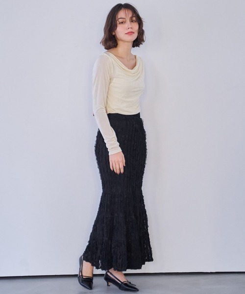 NOELA(ノエラ)の「カットレースナロースカート(スカート・レディース・ブラック/オフホワイト/サックスブルー・フリー)」の7枚目の写真