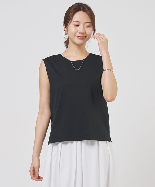 J.PRESS(ジェイプレス)の「【レイヤードスタイルに】スムースジャージー ノースリーブ カットソー(Tシャツ/カットソー・レディース・ライトグレー系/ブラック系/ホワイト系・T15/T13)」の1枚目の写真